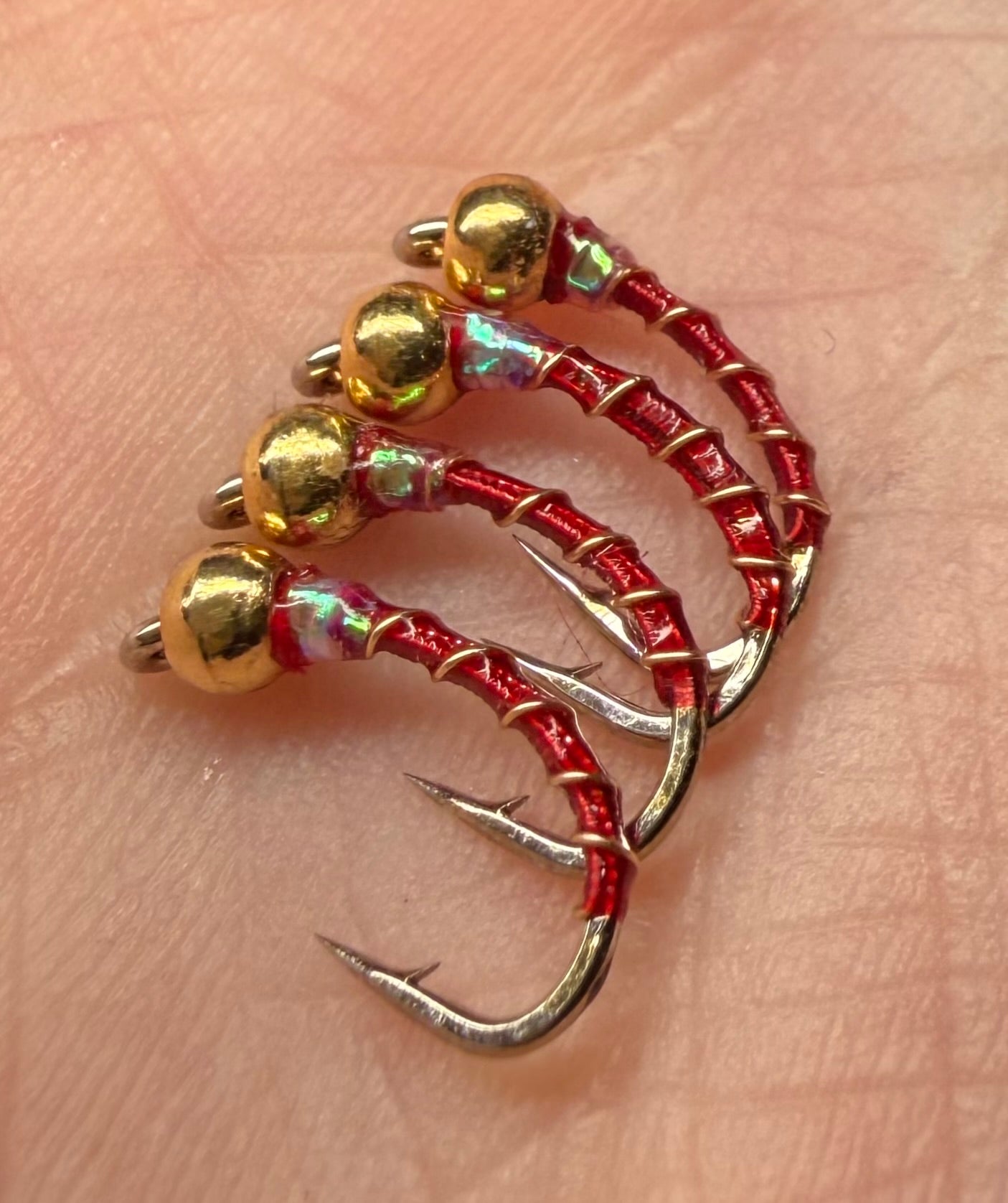 4 Pack - Red Flash Collar Tungsten Midge *new*