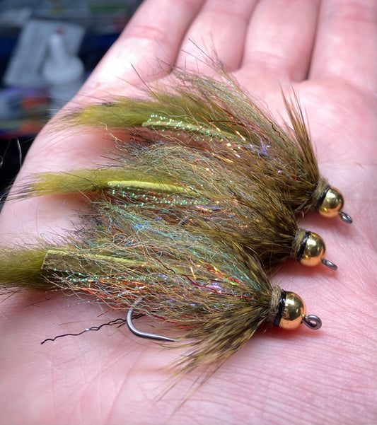 6.4mm Tungsten Streamer, Rainbow Olive Sculpin, Feather Collar