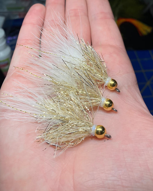 6.4mm Tungsten Streamer, Eyelash Bugger, Gold and White