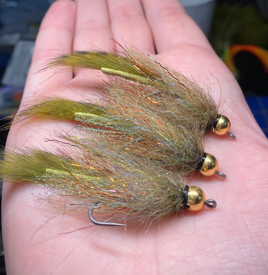 6.4mm Tungsten Streamer, Rainbow Olive Sculpin, Dubbing Collar