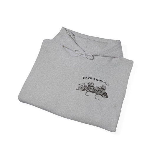 "Save A Dry Fly" Streamer Hoodie, Med. Grey